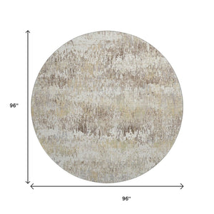 HomeRoots 8' X 8' Ivory Beige and Brown Striped Washable Round Rug - Durable, UV Protected, Stain-Resistant! 693309