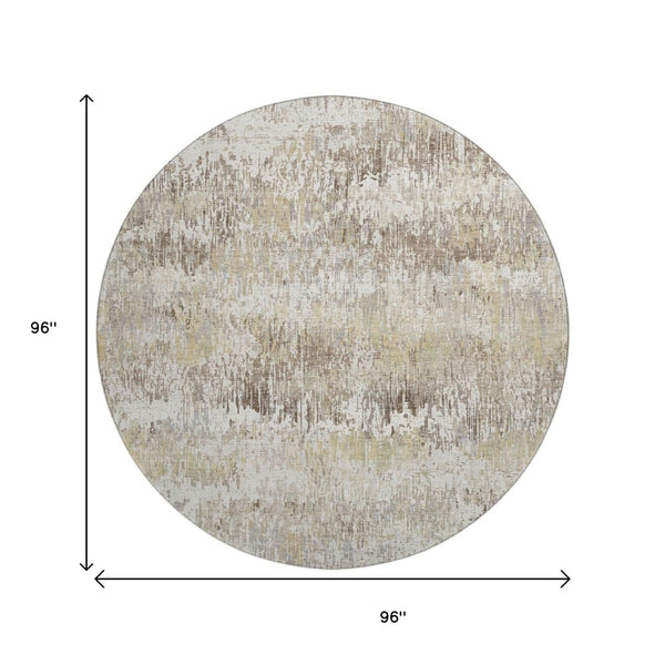 HomeRoots 8' X 8' Ivory Beige and Brown Striped Washable Round Rug - Durable, UV Protected, Stain-Resistant! 693309
