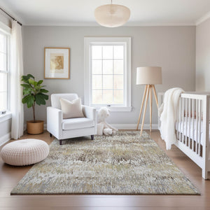 HomeRoots 8' Ivory Beige & Brown Striped Washable Area Rug - Durable, UV Protected & Perfect for High-Traffic Homes 693310