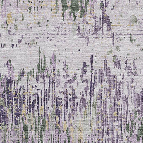 HomeRoots 5' X 8' Stylish Lavender Ivory Green Striped Rug - Durable, Washable, UV Protected, Ideal for Any Room! 693314