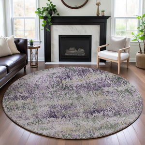 HomeRoots 8' X 8' Striped Round Rug in Lavender, Ivory & Green - Durable, Washable, UV-Protected Home Essential 693315