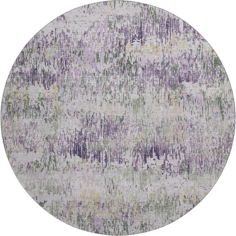 HomeRoots 8' X 8' Striped Round Rug in Lavender, Ivory & Green - Durable, Washable, UV-Protected Home Essential 693315