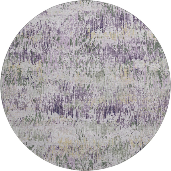 HomeRoots 8' X 8' Striped Round Rug in Lavender, Ivory & Green - Durable, Washable, UV-Protected Home Essential 693315