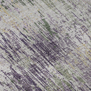 HomeRoots 8' X 8' Striped Round Rug in Lavender, Ivory & Green - Durable, Washable, UV-Protected Home Essential 693315