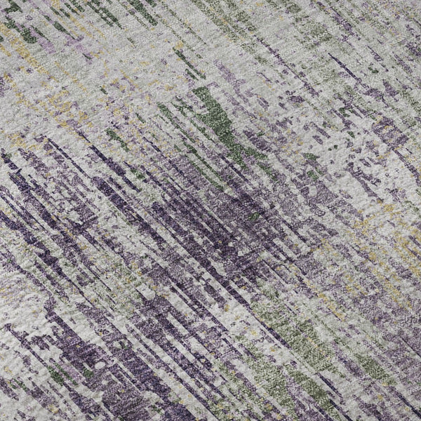 HomeRoots 8' X 8' Striped Round Rug in Lavender, Ivory & Green - Durable, Washable, UV-Protected Home Essential 693315