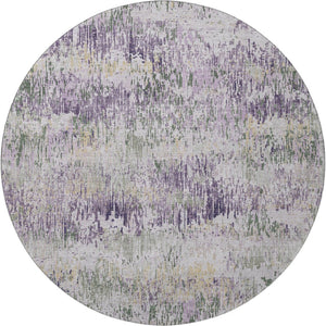 HomeRoots 8' X 8' Striped Round Rug in Lavender, Ivory & Green - Durable, Washable, UV-Protected Home Essential 693315
