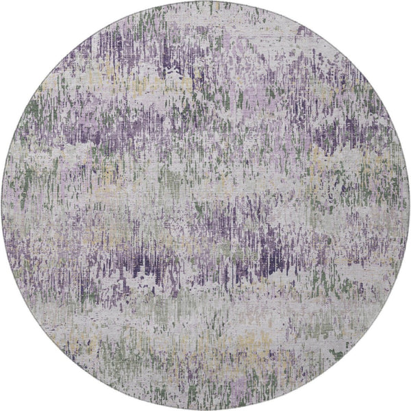 HomeRoots 8' X 8' Striped Round Rug in Lavender, Ivory & Green - Durable, Washable, UV-Protected Home Essential 693315