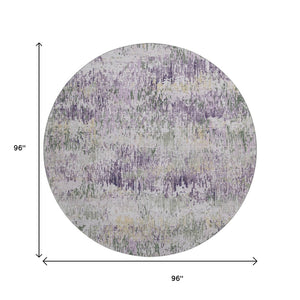 HomeRoots 8' X 8' Striped Round Rug in Lavender, Ivory & Green - Durable, Washable, UV-Protected Home Essential 693315
