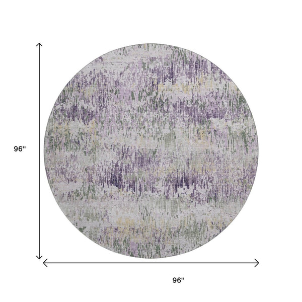 HomeRoots 8' X 8' Striped Round Rug in Lavender, Ivory & Green - Durable, Washable, UV-Protected Home Essential 693315
