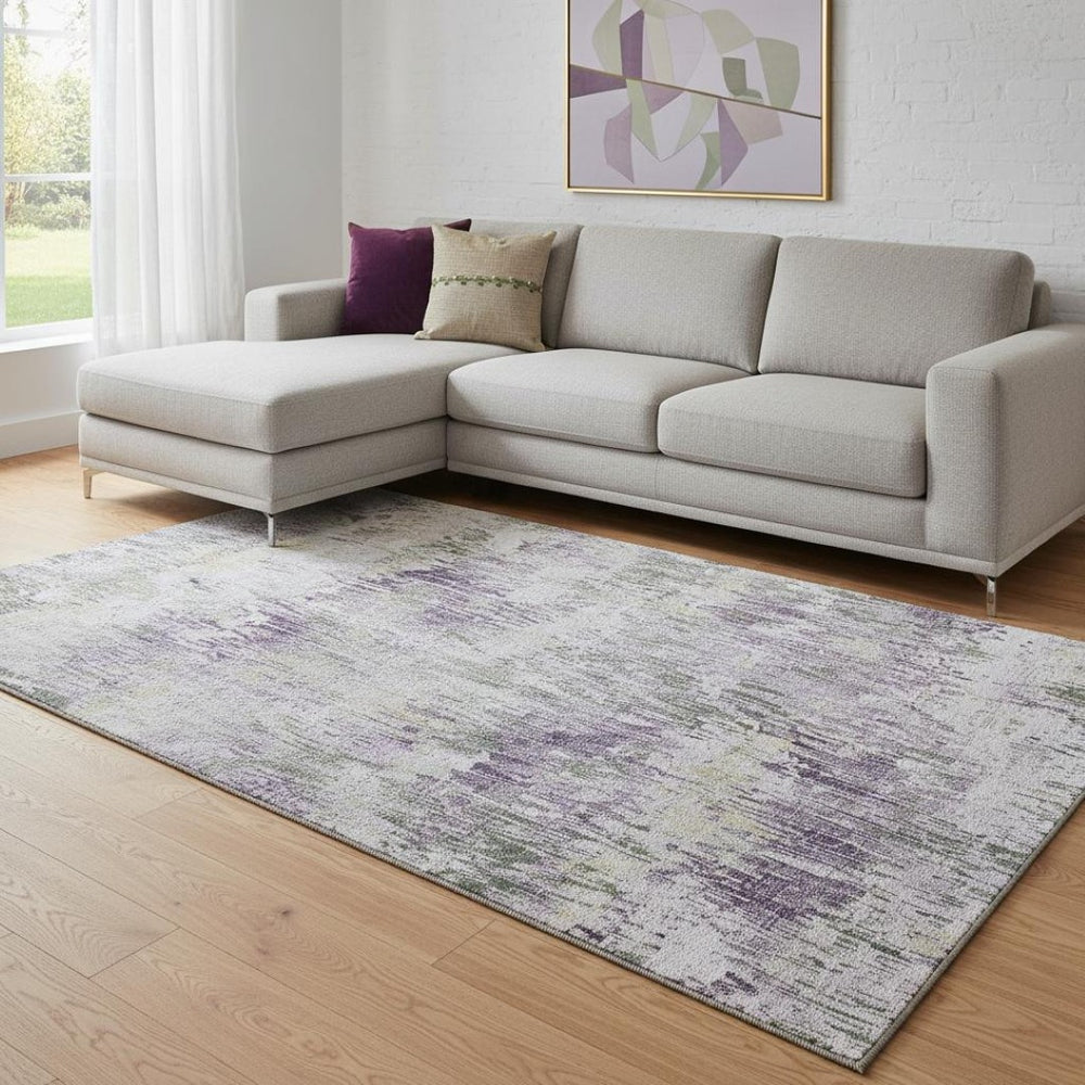 HomeRoots 8' Stylish Lavender Striped Washable Area Rug with UV Protection for Family-Friendly Spaces 693316