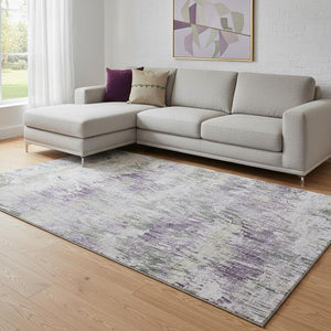HomeRoots 8' Stylish Lavender Striped Washable Area Rug with UV Protection for Family-Friendly Spaces 693316