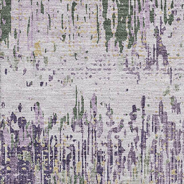 HomeRoots 9' X 12' Striped Area Rug in Lavender, Ivory & Green – Washable, UV-Protected & Non-Slip Design 693317