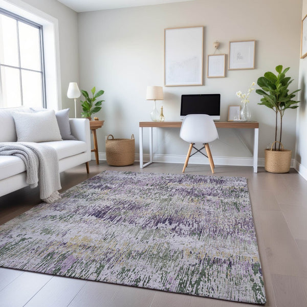 HomeRoots 10' Stylish Lavender, Ivory & Green Striped Washable Area Rug with UV Protection for Busy Homes 693318