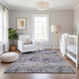 HomeRoots 10' Stylish Lavender, Ivory & Green Striped Washable Area Rug with UV Protection for Busy Homes 693318
