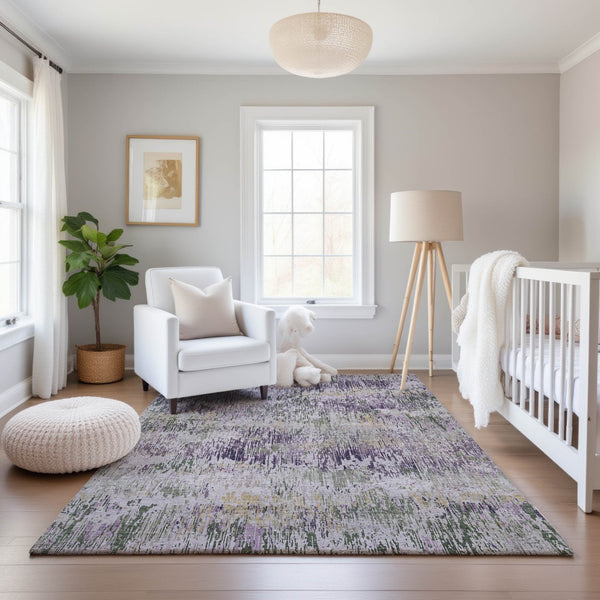 HomeRoots 10' Stylish Lavender, Ivory & Green Striped Washable Area Rug with UV Protection for Busy Homes 693318