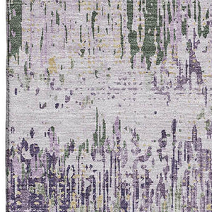 HomeRoots 10' Stylish Lavender, Ivory & Green Striped Washable Area Rug with UV Protection for Busy Homes 693318