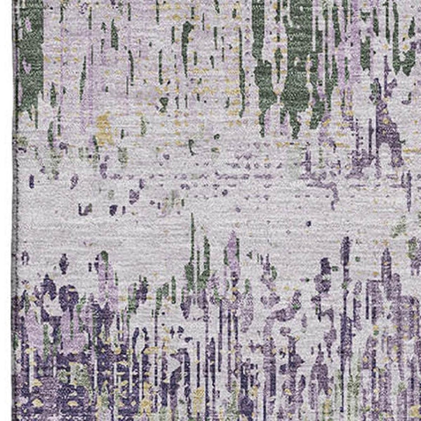 HomeRoots 10' Stylish Lavender, Ivory & Green Striped Washable Area Rug with UV Protection for Busy Homes 693318