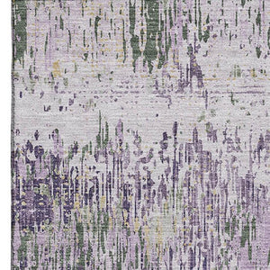HomeRoots 10' Stylish Lavender, Ivory & Green Striped Washable Area Rug with UV Protection for Busy Homes 693318