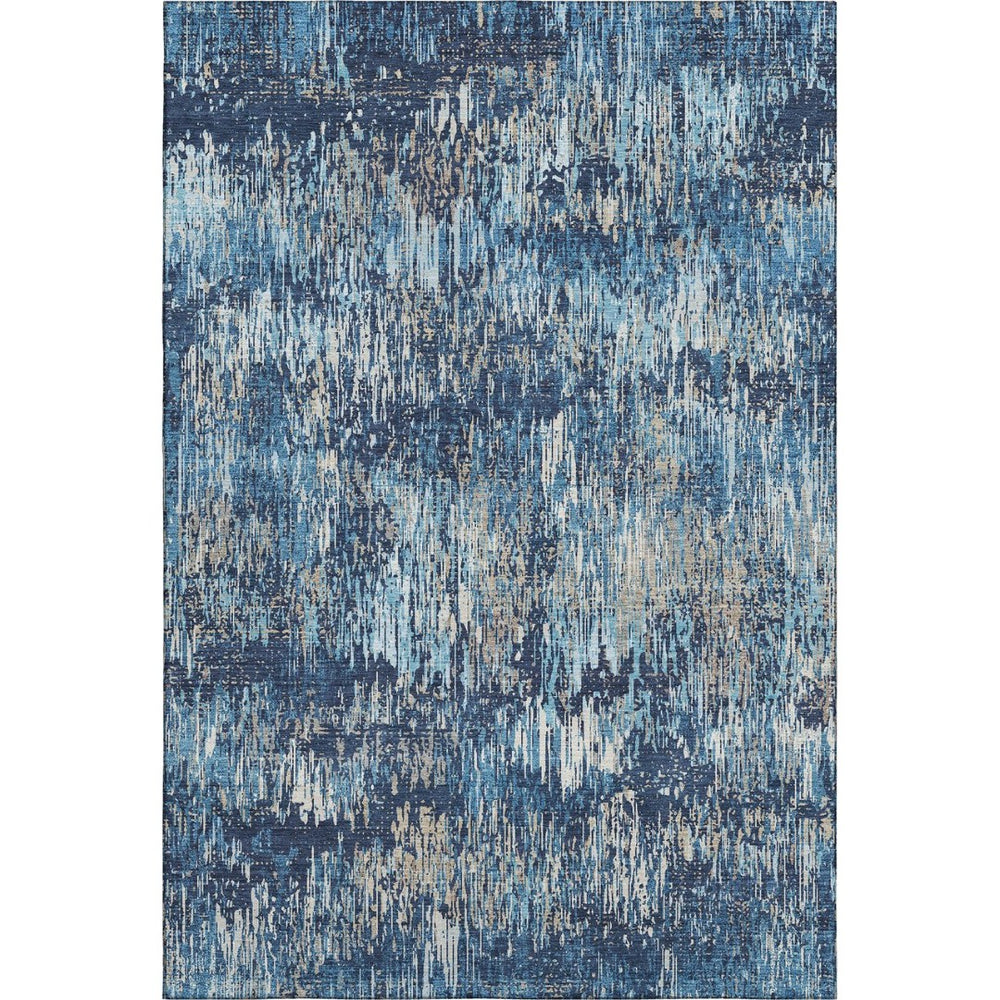 HomeRoots 5' X 8' Navy Blue Ivory Gray Striped Washable Area Rug - UV Protection, Durable, Stylish Decor Accent 693320
