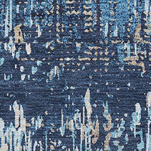HomeRoots 5' X 8' Navy Blue Ivory Gray Striped Washable Area Rug - UV Protection, Durable, Stylish Decor Accent 693320