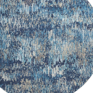 HomeRoots 8' Round Washable Rug in Navy Blue, Ivory & Gray Stripes – Durable, Stain Resistant with UV Protection 693321