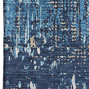 HomeRoots 8' Stylish Navy Blue, Ivory & Gray Striped Washable Area Rug with UV Protection for High-Traffic Homes 693322
