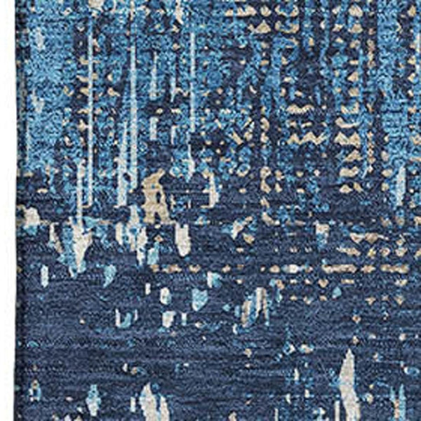 HomeRoots 8' Stylish Navy Blue, Ivory & Gray Striped Washable Area Rug with UV Protection for High-Traffic Homes 693322