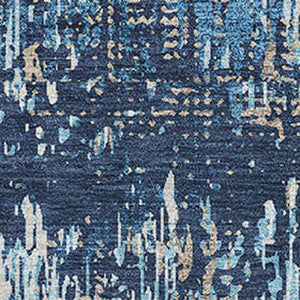 HomeRoots 9' X 12' Navy Blue Ivory Gray Striped Area Rug – Washable, UV-Resistant, Perfect for High-Traffic Homes 693323