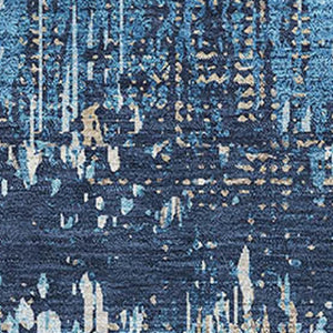 HomeRoots 10' Navy Blue, Ivory & Gray Striped Washable Area Rug – UV Protected, Durable & Easy Care for Homes! 693324
