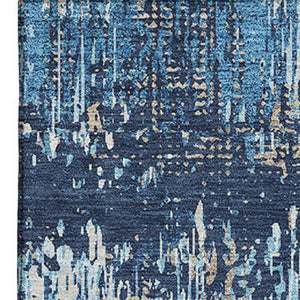 HomeRoots 10' Navy Blue, Ivory & Gray Striped Washable Area Rug – UV Protected, Durable & Easy Care for Homes! 693324