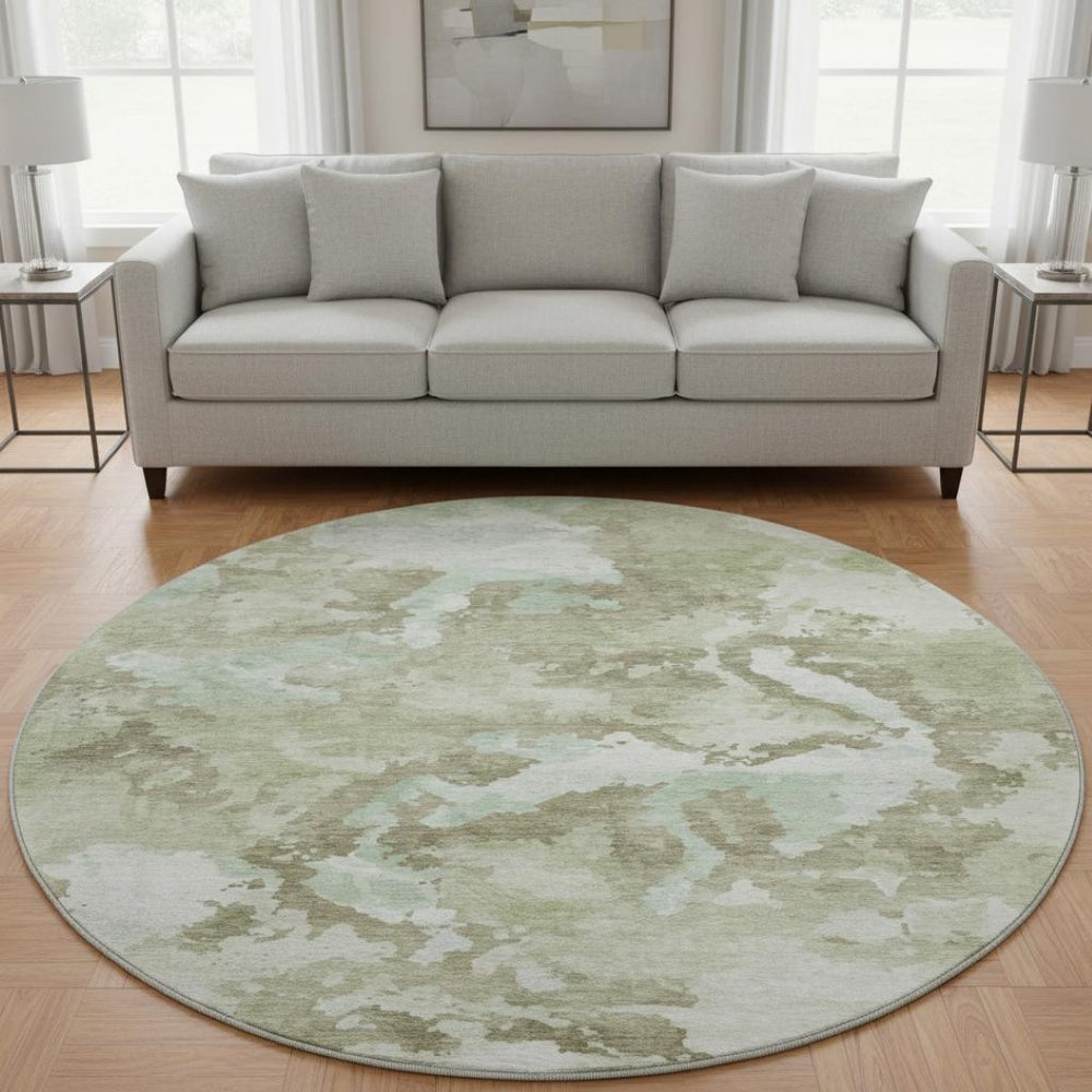 HomeRoots 8' Artichoke Green Round Rug - Washable, UV-Protected, Durable, and Stylish for Modern Spaces 693327