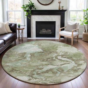 HomeRoots 8' Artichoke Green Round Rug - Washable, UV-Protected, Durable, and Stylish for Modern Spaces 693327