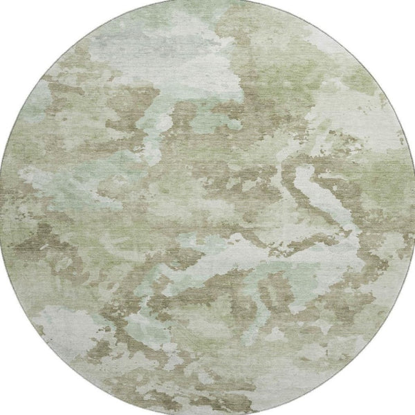 HomeRoots 8' Artichoke Green Round Rug - Washable, UV-Protected, Durable, and Stylish for Modern Spaces 693327