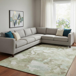 HomeRoots 8' Artichoke Green Abstract Area Rug – Modern Washable Design with UV Protection for Pets & Kids 693328