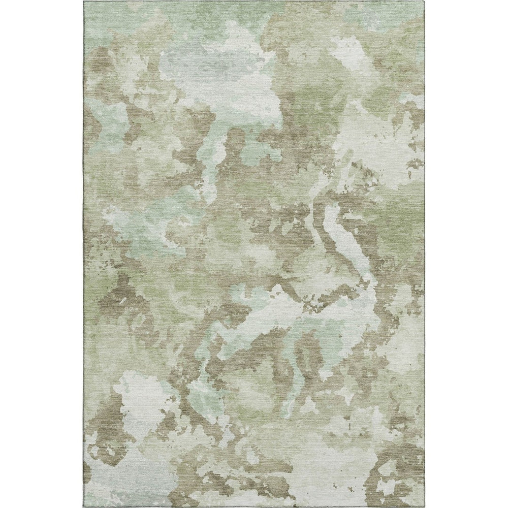 HomeRoots 8' Artichoke Green Abstract Area Rug – Modern Washable Design with UV Protection for Pets & Kids 693328