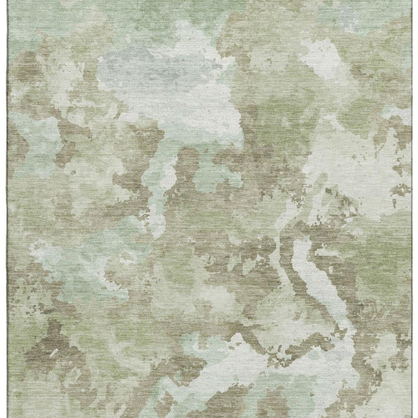 HomeRoots 8' Artichoke Green Abstract Area Rug – Modern Washable Design with UV Protection for Pets & Kids 693328