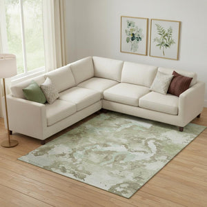 HomeRoots 9' X 12' Artichoke Green Abstract Area Rug – Washable, UV Protected, Durable for High-Traffic Spaces 693329