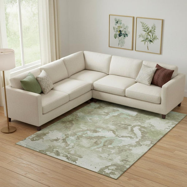 HomeRoots 9' X 12' Artichoke Green Abstract Area Rug – Washable, UV Protected, Durable for High-Traffic Spaces 693329
