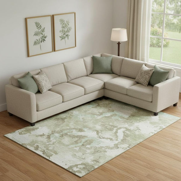 HomeRoots 10' Abstract Washable Area Rug in Artichoke Green, Ivory & Sage - UV Protected, Durable & Stylish! 693330