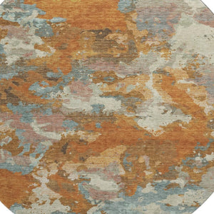 HomeRoots 8' X 8' Modern Abstract Round Rug in Copper, Taupe & Orange - Washable, UV Protected & Stain Resistant 693333
