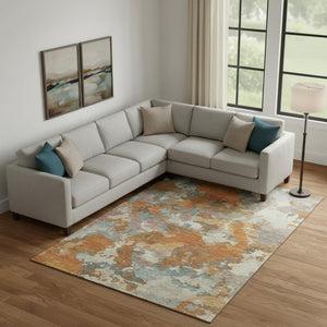 HomeRoots 9' X 12' Abstract Washable Area Rug in Copper & Taupe - UV Protected, Durable, Pet-Friendly Design 693335