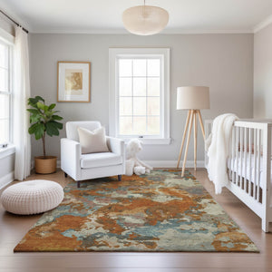 HomeRoots 9' X 12' Abstract Washable Area Rug in Copper & Taupe - UV Protected, Durable, Pet-Friendly Design 693335
