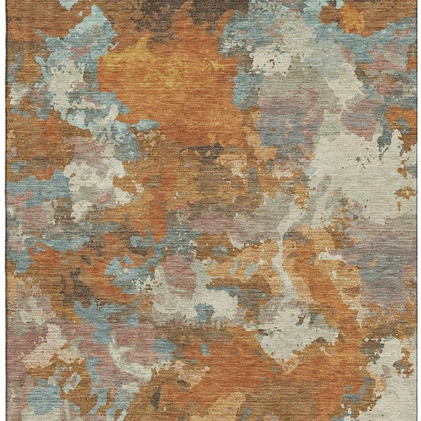 HomeRoots 9' X 12' Abstract Washable Area Rug in Copper & Taupe - UV Protected, Durable, Pet-Friendly Design 693335