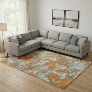 HomeRoots 10' X 14' Washable Area Rug in Copper Taupe & Orange - UV Protected, Stain-Resistant & Durable Design 693336