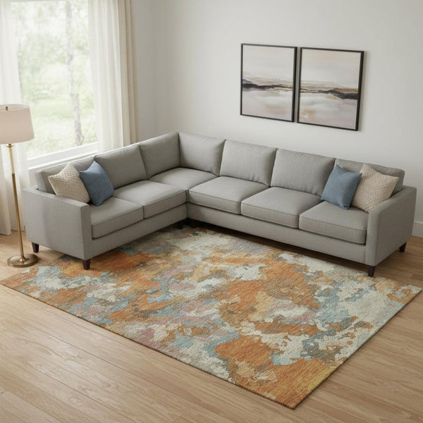 HomeRoots 10' X 14' Washable Area Rug in Copper Taupe & Orange - UV Protected, Stain-Resistant & Durable Design 693336