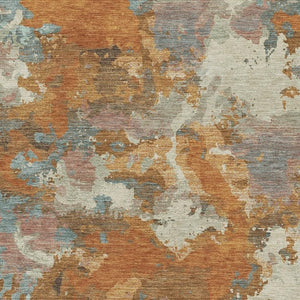 HomeRoots 10' X 14' Washable Area Rug in Copper Taupe & Orange - UV Protected, Stain-Resistant & Durable Design 693336