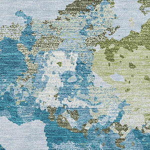 HomeRoots 5' X 8' Washable Area Rug in Denim Blue, Ivory & Green - UV Protected, Stain-Resistant, Non-Slip Design 693338