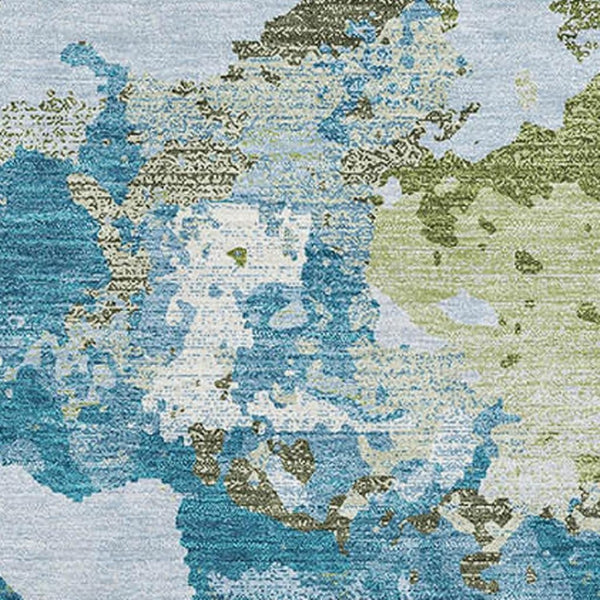 HomeRoots 5' X 8' Washable Area Rug in Denim Blue, Ivory & Green - UV Protected, Stain-Resistant, Non-Slip Design 693338