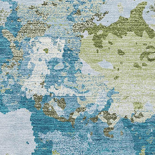 HomeRoots 8' Modern Denim Blue, Ivory & Green Abstract Area Rug - Durable, Washable, UV Protected Design! 693340