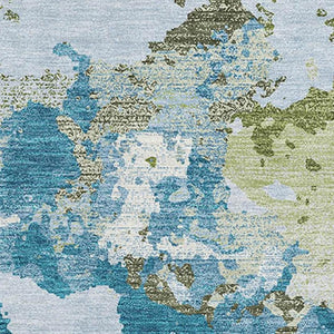 HomeRoots 9' X 12' Stylish Denim Blue, Ivory & Green Abstract Washable Area Rug with UV & Stain Protection 693341
